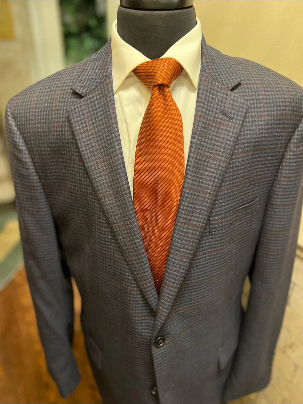 Jos A Bank 2 Button Plaid Check Sport Coat Blazer Jacket Blue Men 44L